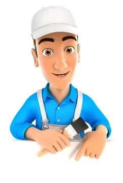 3d painter pointing to empty wall Stock Illustration