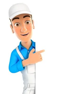 3d painter pointing to right blank wall Stock Illustration