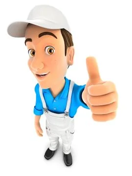 3d painter positive pose with thumb up Stock Illustration