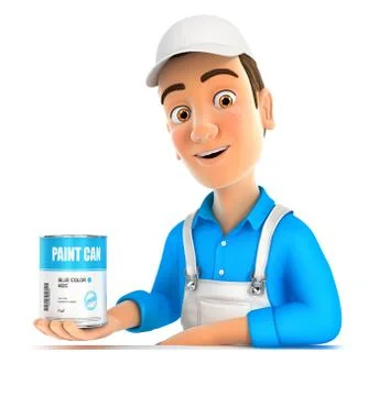 3d painter presenting paint can Stock Illustration