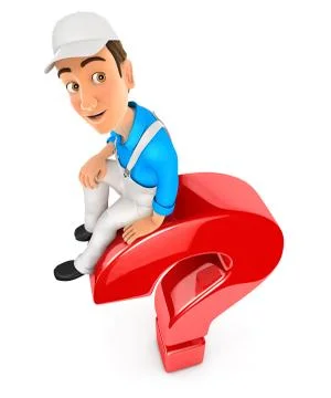 3d painter sitting on top of question mark Illustrazione stock