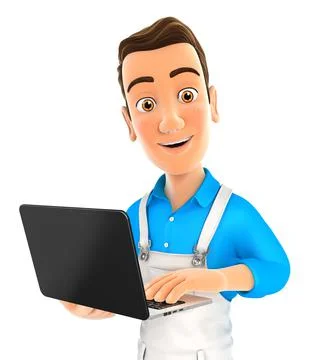 3d painter standing and holding laptop Stock Illustration