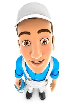 3d painter standing and looking up at camera Stock Illustration