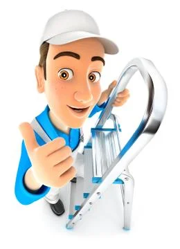3d painter on stepladder with thumb up Stock Illustration