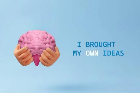 3D pair of hands a human brain banner Stock Illustration