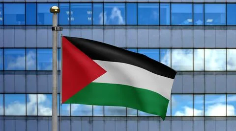 3D, Palestinian flag waving on wind. Palestine banner blowing soft silk. 스톡 일러스트