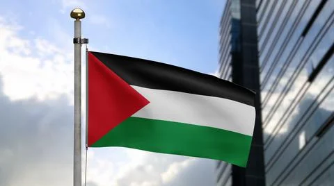 3D, Palestinian flag waving on wind. Palestine banner blowing soft silk. 스톡 일러스트