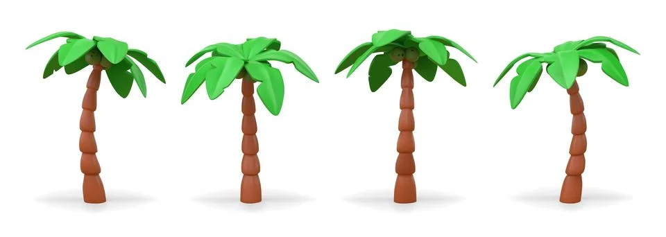 3d palm. Coconut tree beach, summer banana render for happy vacation. Minimal Stock Illustration