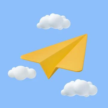 3d paper airplane with clouds Illustrazione stock
