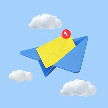 3D Paper Airplane with Envelope. Stock Illustration