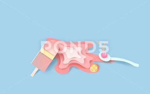 3D paper art and craft of Ice cream stick with delicious pink and red flavor Stock Illustration