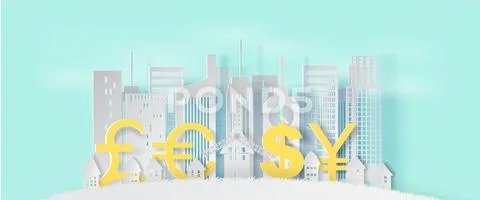 3d Paper art and craft style of cityscape and lanscape with business finance Stock Illustration