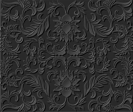 3D paper art pattern botanic garden flower vine leaf Stock Illustration