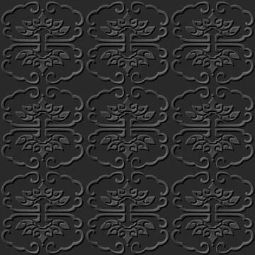 3D paper art pattern botanic spiral curve frame Illustrazione stock