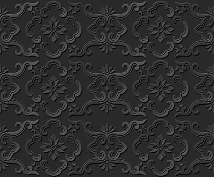 3D paper art pattern botanic curve frame flower Stock Illustration