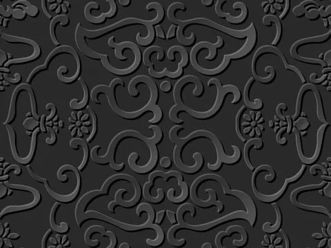 3D paper art pattern cross spiral frame flower イラスト素材