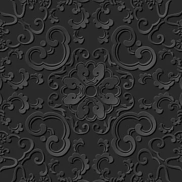 3D paper art pattern curve spiral vine cross flower イラスト素材