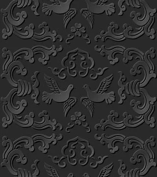 3D paper art pattern retro spiral wave pigeon Stock Illustration