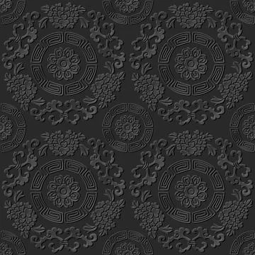 3D paper art pattern round spiral frame flower vine Illustrazione stock