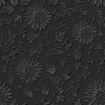 3D paper art pattern spiral round flower butterfly leaf イラスト素材