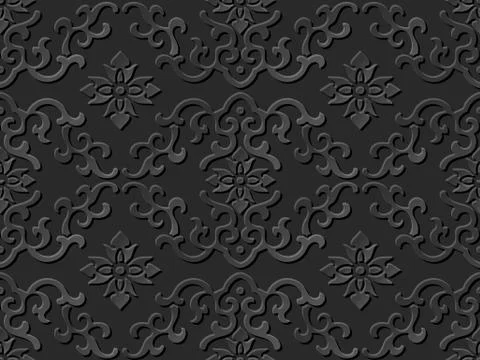 3D paper art pattern wave curve spiral flower cross イラスト素材