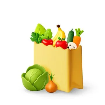 3D Paper bag full of fresh vegetables Stock Illustration