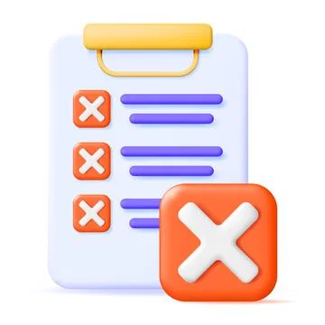 3D Paper Clipboard Holder with Wrong Checklist Stock Illustration