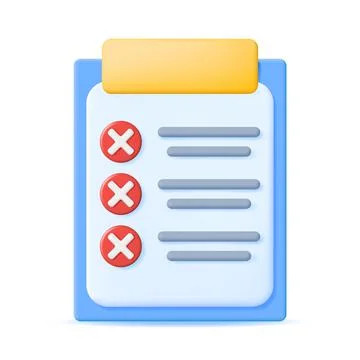 3D Paper Clipboard Holder with Wrong Checklist Stock Illustration