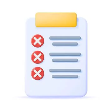 3D Paper Clipboard Holder with Wrong Checklist Stock Illustration