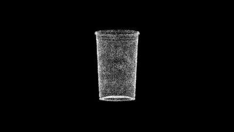 3D paper cup on black bg. Object dissolved white flickering particles. Busi.. Illustrazione stock