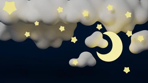 3d Paper cut Clouds,Moon and Stars on Night Sky Blue Background.Sale Header o Stock Illustration