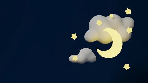 3d Paper cut Clouds,Moon and Stars on Night Sky Blue Background.Sale Header o Stock Illustration