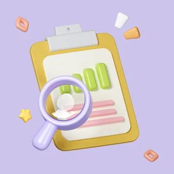 3d Paper document icon with magnifying glass isolated on pastel background. text Stock Photos