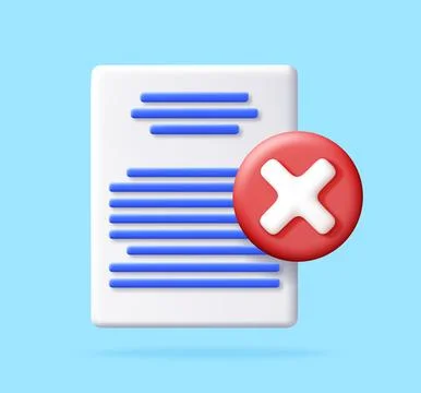 3D paper document icon with red cross mark. Stockillustratie