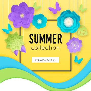3d Paper Flowers Poster Stock Illustration