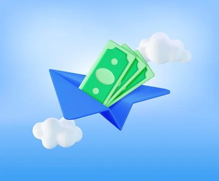 3D Paper Plane with Dollar Banknotes Inside. Stock Illustration
