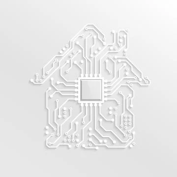 3D Paper Smart Home Concept. Circuit House with CPU inside. Future Technology Stock Illustration