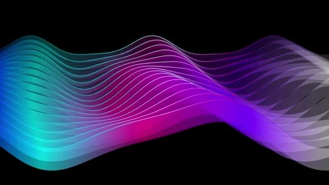3D Parametric Neon Wave Ribbons and Sound Spectrum Loop Stock Footage 345249905