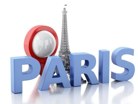 3d Paris word with eiffel tower. Stock Illustration