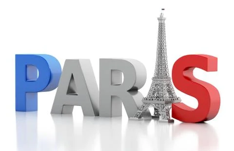 3d Paris word with eiffel tower. Stock Illustration