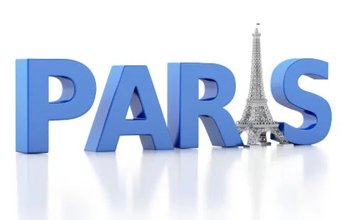 3d Paris word with eiffel tower. Illustrazione stock