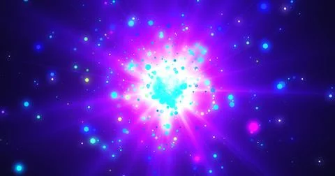 3D particle blast galaxy space bg. Explosive big bang nebula cloud burst in.. Stock Illustration