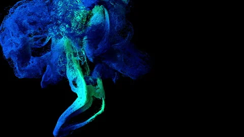 3D Particle Flow in Cyan and Blue Stock Footage 311554651