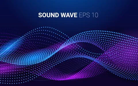 3d particles mesh array wave. sound flowing. Blurred round lights vector effe Stock Illustration