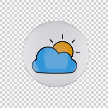 3D Partly Cloudy Weather Sun Cloud Icon Button Isolated Transparent 스톡 일러스트
