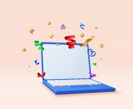 3D party confetti on mobile computer. Stock Illustration