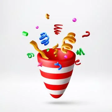 3D party popper exploding with colorful confetti Illustrazione stock