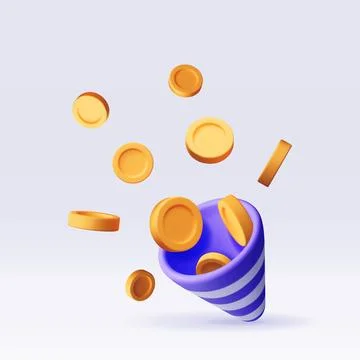 3d party popper with flying money coin Illustrazione stock