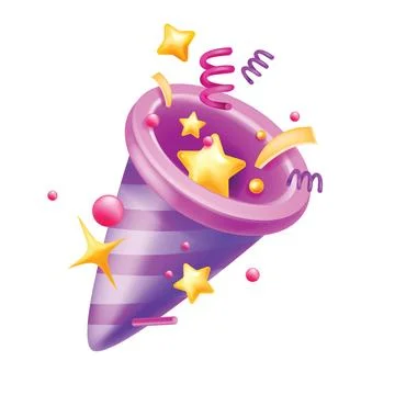 3D party popper icon, vector cartoon festive cracker confetti explosion Illustrazione stock