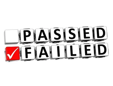 3d passed failed button click here block text Stock Illustration